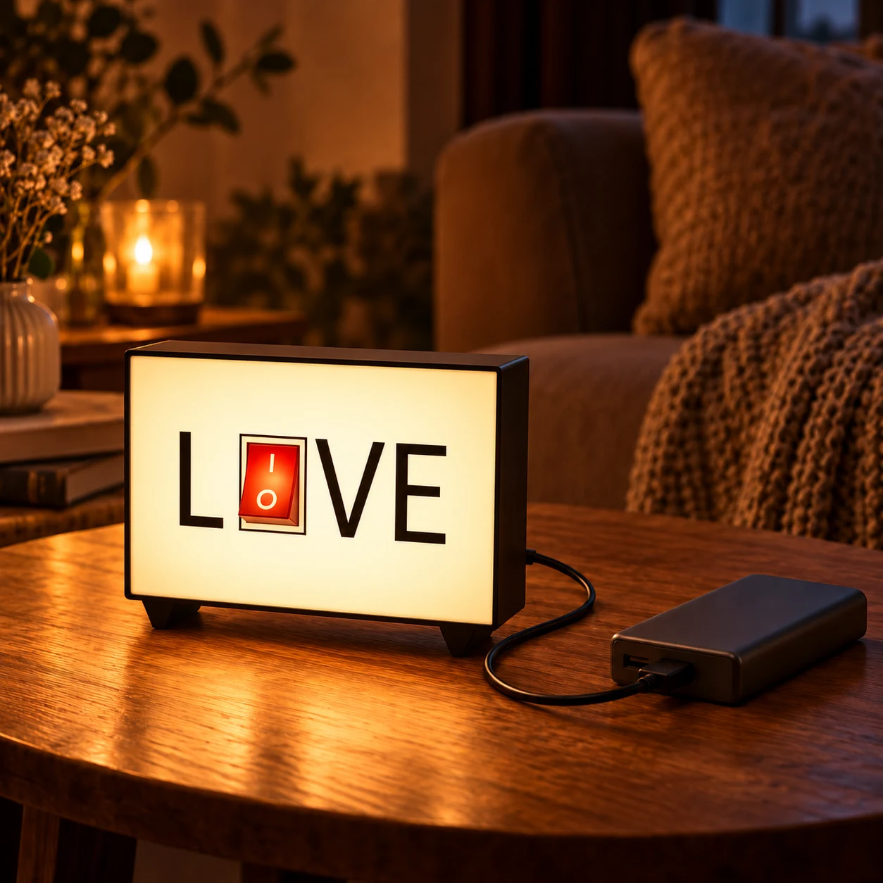 Світильник LOVE підключено до пауербанка